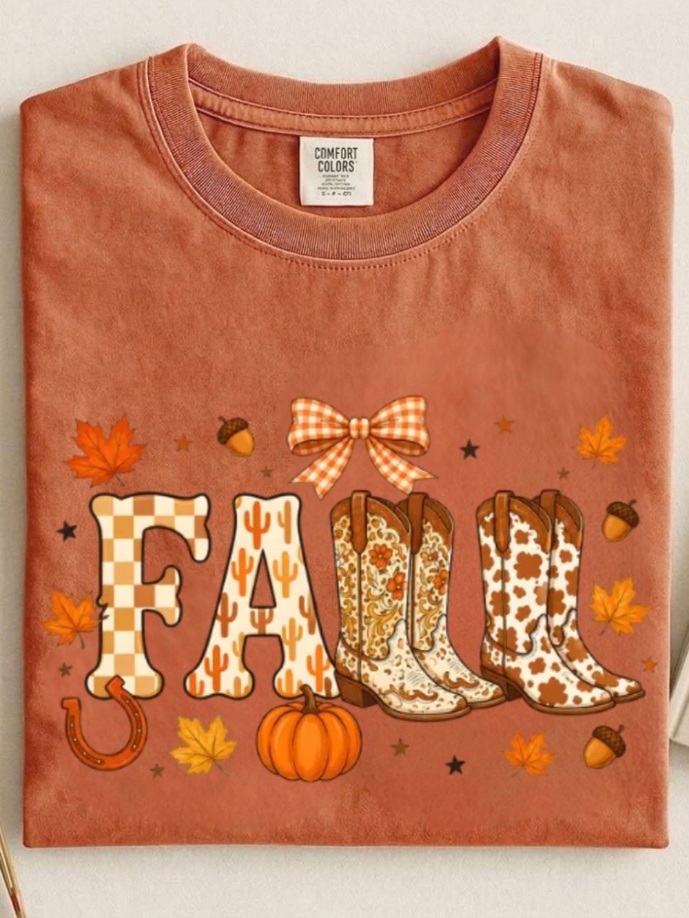 Comfort Colors Fall Western Cowboy Boot Graphic Tee Autumn Vibe